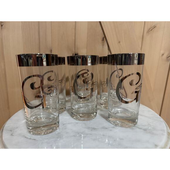 Vintage Dorothy Thorpe "G" Monogram Mid-Century Modern Tall Highballs Set of 6 - Picture 1 of 6